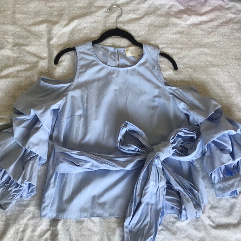 J.O.A Blue Ruffled Sleeve Top in M